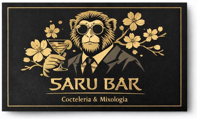 Identidad Saru Bar, versión oro y negro